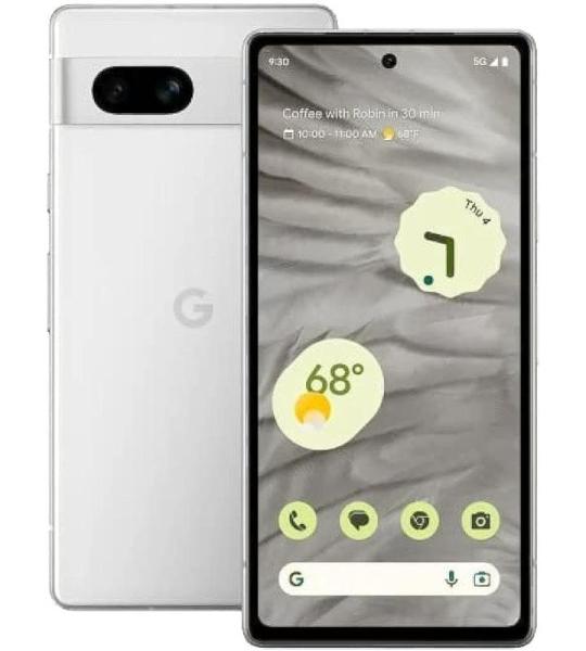 Pixel 7a en oplader – ontgrendelde 5G Android smartphone met groothoeklens en 24 uur looptijd – sneeuw